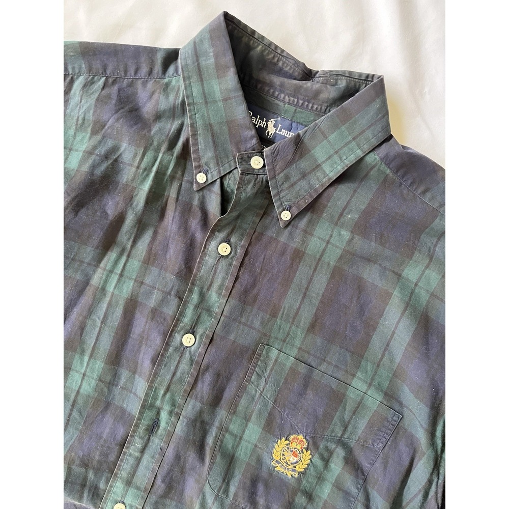 Polo Ralph Lauren Shirt Vintage, Button Down, Plaid, Embroidered Crest Size‎ L